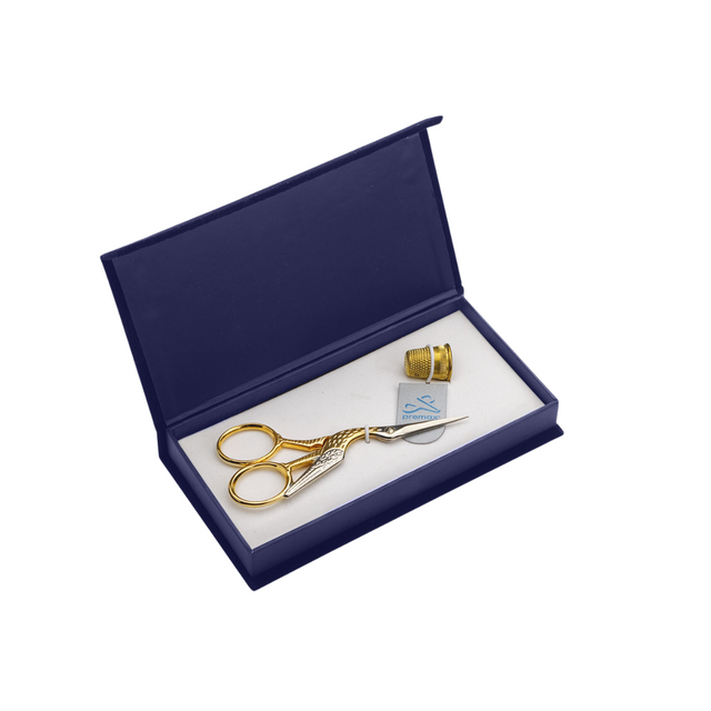 Scatola di Velluto con Forbici Cicogna e ditale